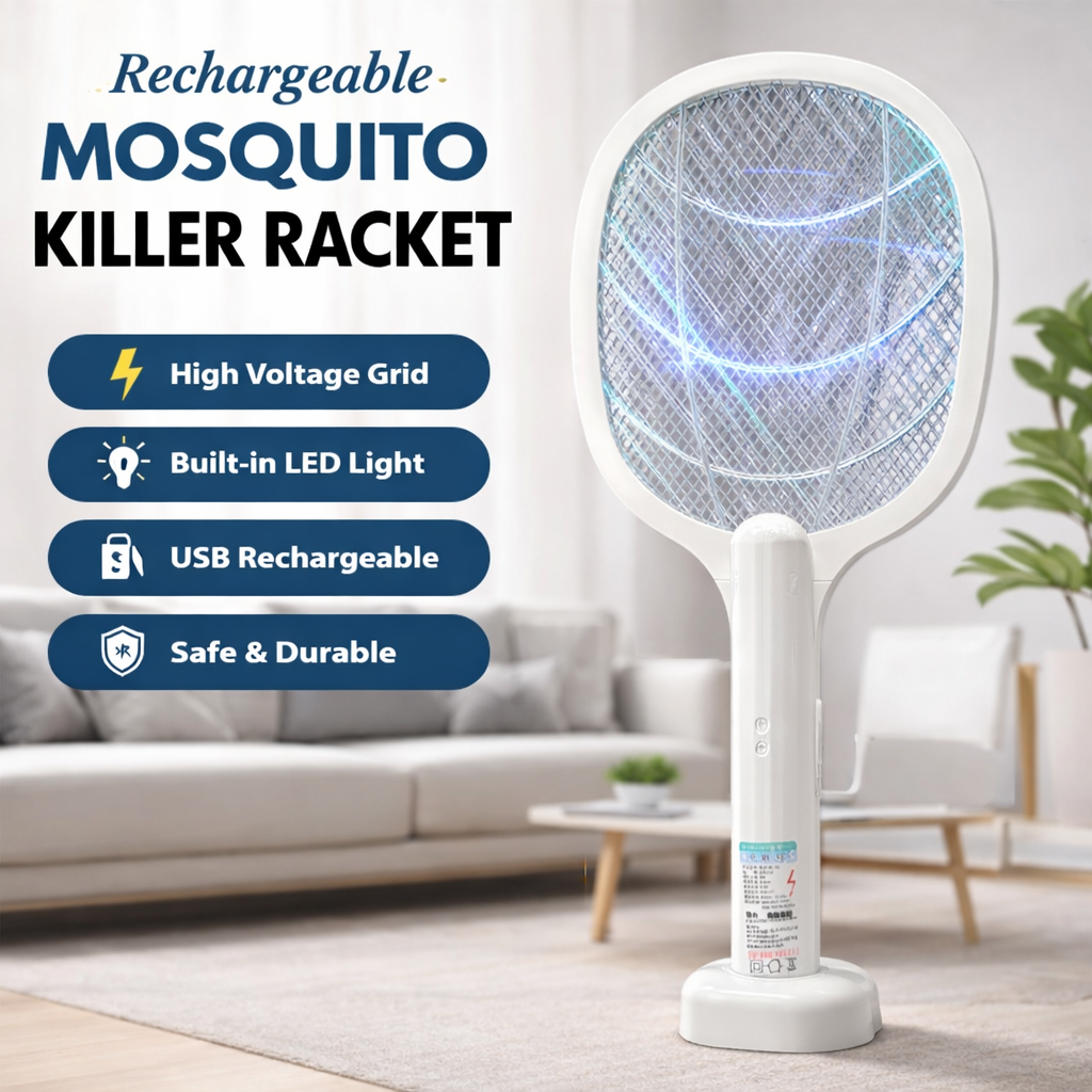 Rechargeable Mosquito Racket With Box & Stand – Electric Insect Killer Bat For Indoor And Outdoor Use